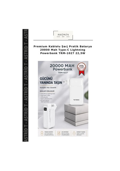 Premium Kablolu Şarj Pratik Batarya 20000 Mah Type-c Lightning Powerbank Trm-1027 22,5w Çok Renkli