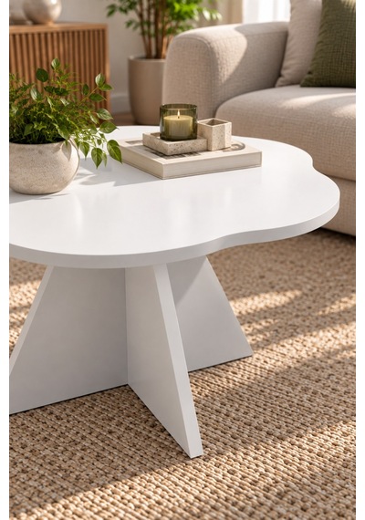 Sulorahome Çiçek Formlu Beyaz Orta Sehpa 70 Cm