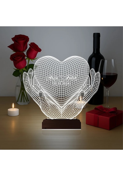 Luvivia Kalp Sevgiliye Hediye Kişiye Özel 3d Lamba - Masa Gece Lambası V36
