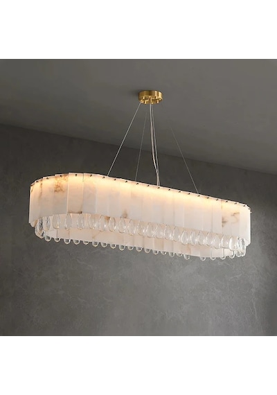 Lumina Mermer Ve Kristal Yemek Masası Avizesi Modern Lüks Dikdörtgen Tasarım Avize Ra-avz- 4935-38-61 Eskitme
