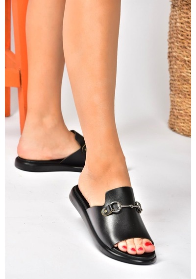 Fox Shoes Siyah Hakiki Deri Günlük Kadın Terlik P291009303