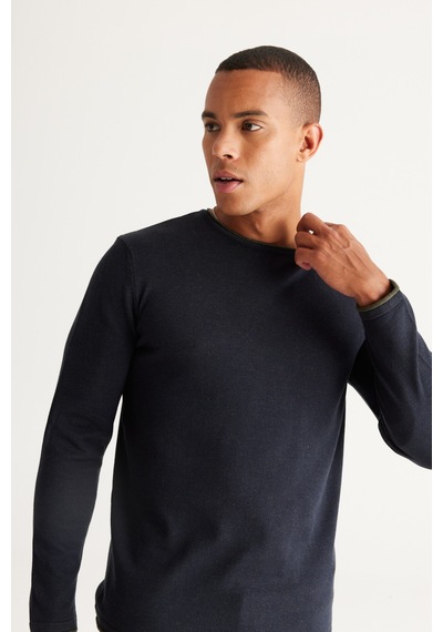AC&Co / Altınyıldız Classics Erkek Lacı Hakı Standart Fit Normal Kesim Bisiklet Yaka Pamuklu Triko Kazak Lacivert - Haki AC&Co / Altınyıldız Classics Erkek Lacı Hakı Standart Fit Normal Kesim Bisiklet Yaka Pamuklu Triko Kazak Lacivert - Haki