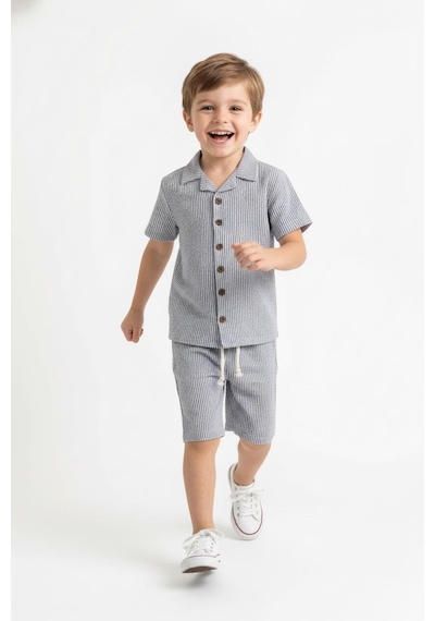 Miababy Bürümcük Gömlek Şort 2li Takım İndigo