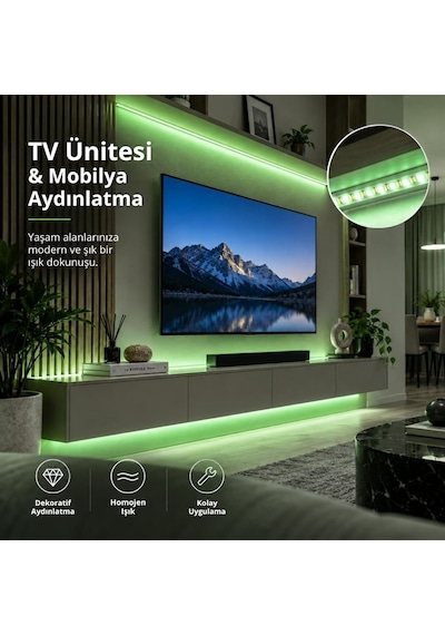 Şerit Led Yeşil 5 Metre 220v Yüksek Parlaklık 120 Led/m Tak Çalıştır Fişli Anahtarlı Silikonlu İç/dı 100 Metre