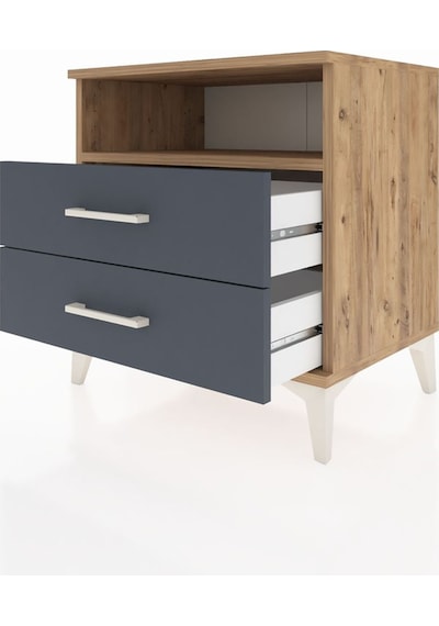 Hyperion Komodin Tek Raflı 2 Çekmeceli 60x44x64 Çam-antrasit Çam