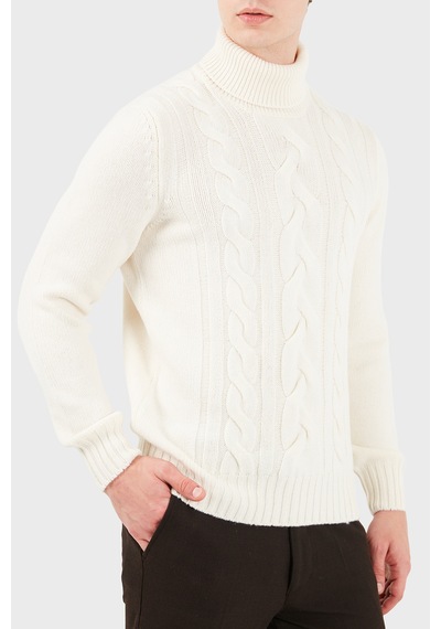 Gran Sasso Regular Fit Balıkçı Yaka Örgü Desenli Kazak Erkek Kazak 13130 25087 001 Krem