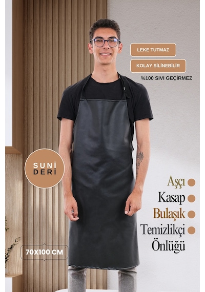 Suni Deri Su Geçirmez Bulaşıkçı Önlüğü Aşçı Önlüğü Kasap Önlüğü Temizlikçi Önlüğü Siyah