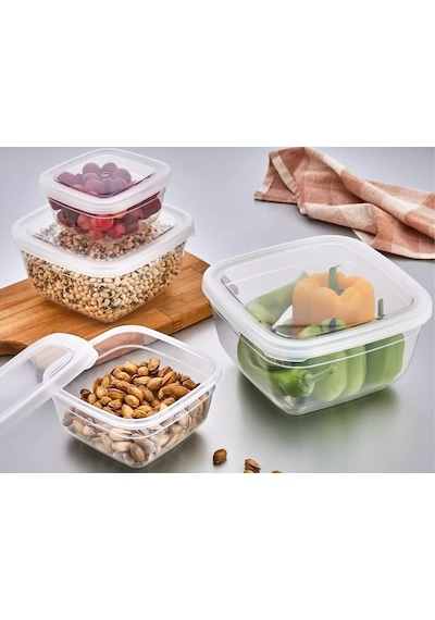 Asude 900 Ml Maya Şeffaf Kapaklı Vakumlu Kare Saklama Kabı 3 Adet Şeffaf
