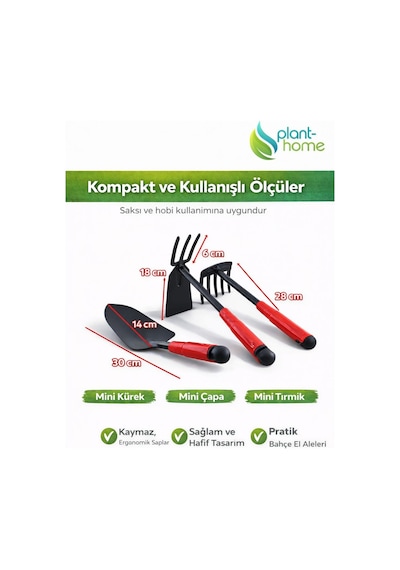 Hobi Çapa Tırmık Kürek 3 Lü Set Metal Bahçe El Aletleri Saksı, Çiçek, Bitki Ve Toprak İçin