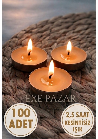 Exe Pazar Tealight Mum Paketi - 2,5 Saat Yanma Süreli Mini Mum Normal