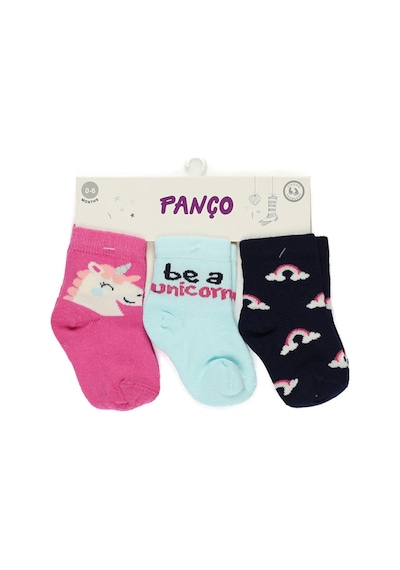Panço Kız Bebek Unicorn Temalı 3'lü Soket Çorap Renkli 2212GB11030