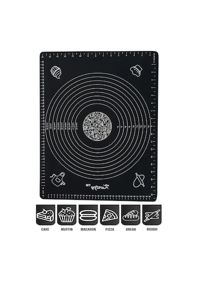 Tilbe Home Silikon Hamur Açma Yoğurma Matı Fırın Altlığı Ölçekli Mat Büyük Boy Siyah 65x45cm