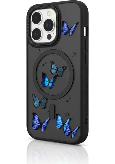 Apple Uyumlu iPhone 16 Pro Kelebek Desen Magsafe Kılıf Modeli Siyah