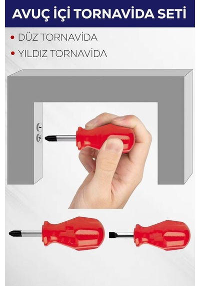 2'li Avuç İçi & 3 Parça Tornavida Seti Düz,yıldız Tornavida,kontrol Kalemi&2 Adet Topaç Tornavida