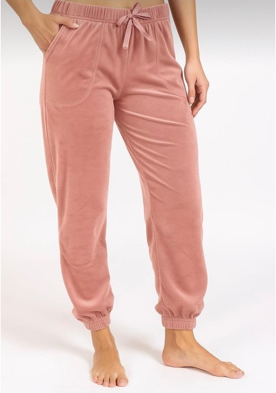 Kadın Soft Cepli Fransız Kadife Tek Alt Pijama Pudra
