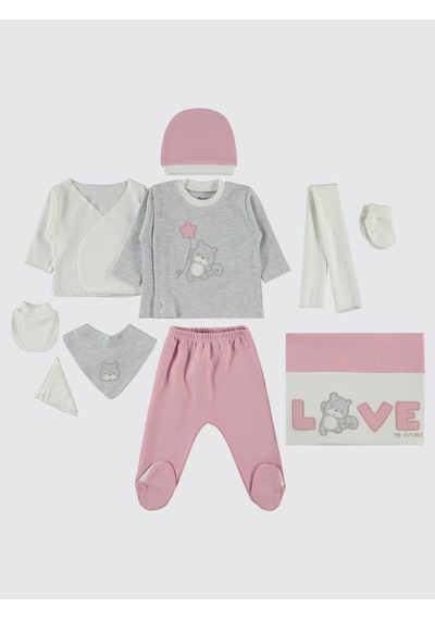 Civil Baby Yıldız Ayıcık Nakışlı Zıbın Setleri - Pembe Yavruağzı