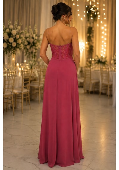 Gül&can Butik Gül Kurusu Payet Detaylı Abiye Elbise Pembe