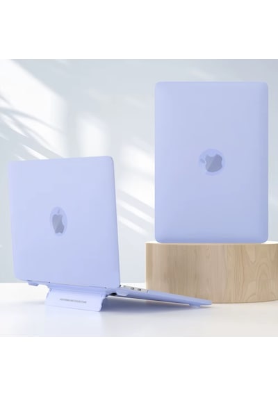 Apple Uyumlu MacBook Air 13.6 Kılıf 2026 M5 M4 Standlı Mat Şeffaf Sert Kapak Isı Dağıtımlı İnce Tasarım Açık Lila