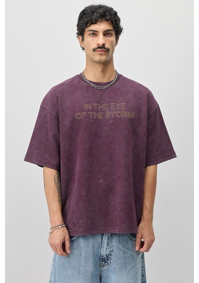 Vamos Oversize Baskılı Tişört V70-184 Bordo