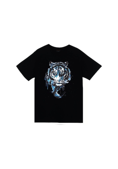 Stoned&Fame Kaplan Baskılı Unisex %100 Pamuk Siyah T-shirt SIYAH