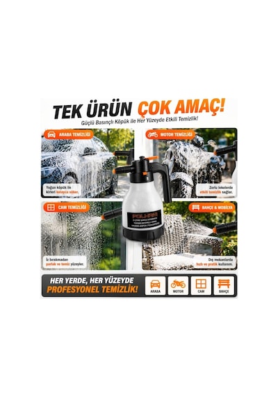 Polham Yeni Nesil 2l Şarjlı Otomatik Basınçlı Araç Yıkama Köpük Püskürtücü, Araç, Jant, Bahçe Yıkama Pompası