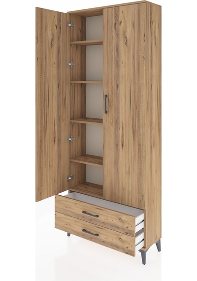 Arges Dolap 5 Raflı 2 Çekmeceli 2 Kapaklı 88x30x221 Çam-çam Atlas Çam