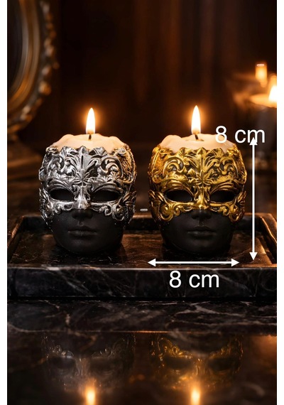 Royal Mask Kap İçi Mum Seti Gold & Silver Tasarım 2 Li Set Renkli