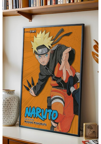 Naruto Uzumaki Çerçeveli Tablo - Lüks Anime Sanat Posteri Masashi Kishimoto Tarzı Duvar Dekoru Siyah