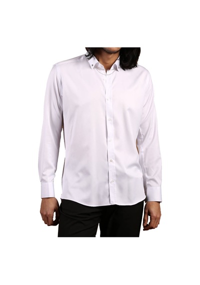Dicotto Beyaz Düğmeli Yaka Ve Zincirli Uzun Kol Dar Kesim Micro Kumaş Kol Düğmeli Slim Fit Erkek Gömlek - 198-1 001