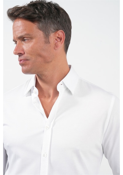 İmza Beyaz Tulum Yaka Uzun Kol Cepsiz Örme Slim Fit Pamuklu Gömlek 1004260208