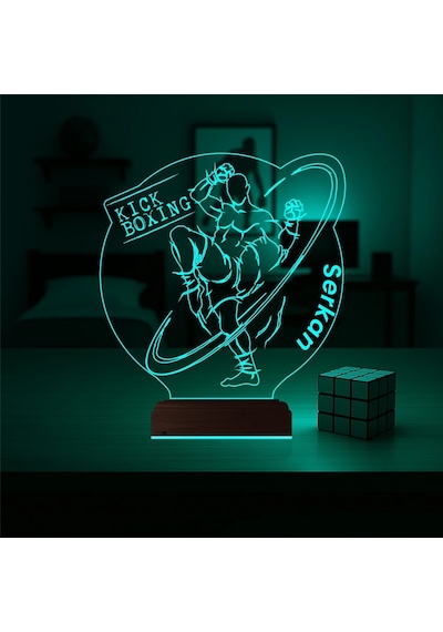 Luvivia Kick Box Boksör Hediye Kişiye Özel 3d Lamba - Masa Gece Lambası Şeffaf