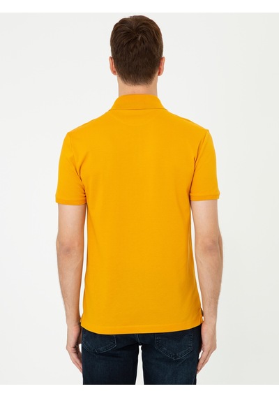 Koyu Sarı Polo Yaka Slim Fit Basic Merserize T-shirt Sari