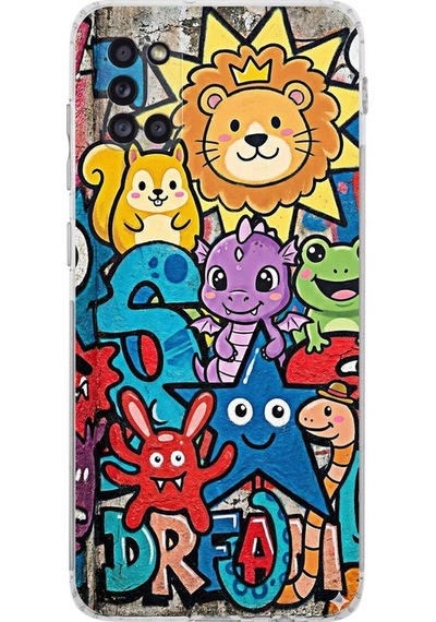 Samsung Galaxy A31 İle Uyumlu Grafiti Star Team Tasarımlı Şeffaf Silikon Kılıf Şeffaf