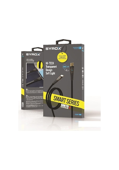 Syrox C139tt Transparan Led 60w Type-c To Type-c Ultra Hızlı Şarj & Data Kablosu