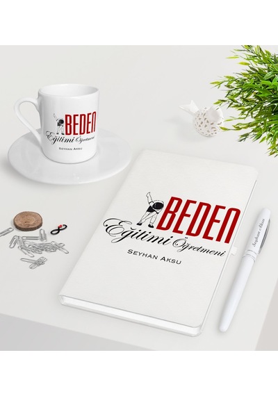 Kişiye Özel Beden Eğitimi Öğretmeni Beyaz Defter Kalem Türk Kahve