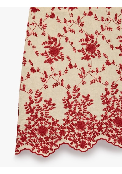 Koton Keten Karışımlı Brodeli Floral Nakış Detaylı A Kesim Mini Etek Kırmızı Desenli 6sak70155ew Koton Keten Karışımlı Brodeli Floral Nakış Detaylı A Kesim Mini Etek Kırmızı Desenli 6sak70155ew