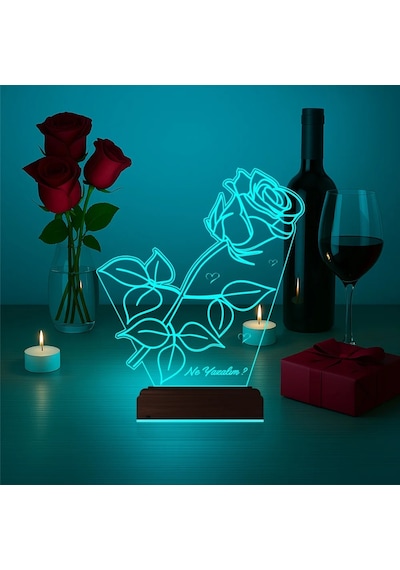 Luvivia Sevgiliye Hediye Gül Kişiye Özel 3d Lamba - Masa Gece Lambası V1