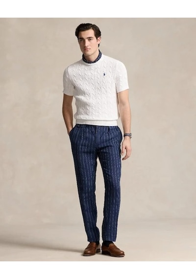 Polo Ralph Lauren Yuvarlak Yaka Saç Örgü Triko Beyaz