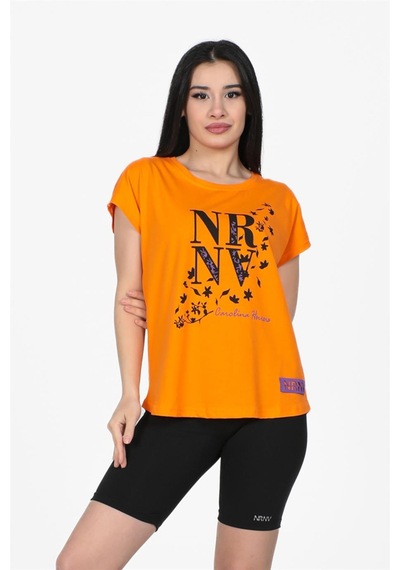 Nrnv Baskılı Kesik Kol Tshirt Oranj-oranj Turuncu