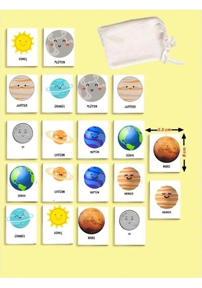 Zeka Kartları Eşleştirme Oyunu Gezegenler Ahşap Eğitici Puzzle Oyun