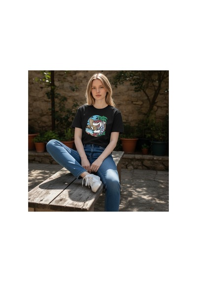 Urbantrendstore Unisex Köpekbalığı Sörf Tatil Oversize Fit Rahat Geniş Salaş T-shirt Günlük Tişört Siyah