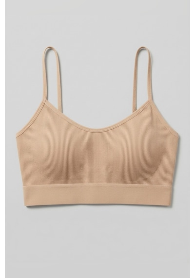Mataş Kadın İnce İp Askılı Pedli Fitilli Pamuklu Büstiyer Crop Bralette Bej
