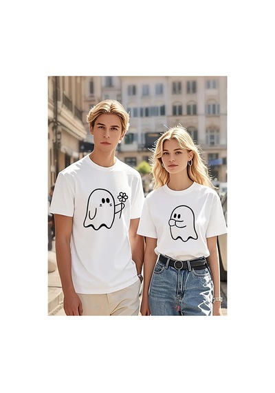 Nevermind Sevgili Kombin Tişörtü Hayalet Baskılı Çift Kombini Unisex Oversi Beyaz Nevermind Sevgili Kombin Tişörtü Hayalet Baskılı Çift Kombini Unisex Oversi Beyaz