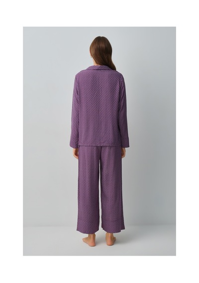 Suwen Vera Gömlek Yaka Pijama Takımı Wsh10510102662 Bordo Desenli