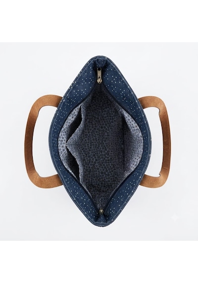 Kadın El Yapımı Nokta Desenli Denim Omuz Çantası Kot Lacivert