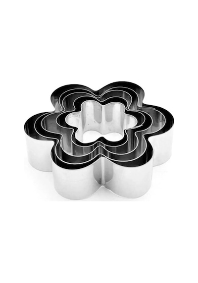 Kek Kurabiye Ve Pasta Kalıbı Paslanmaz Metal 5 Li Set Papatya Fig