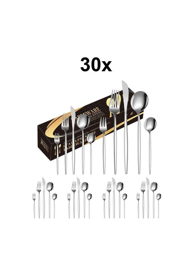 Çelik 30 Parça 6 Kişilik Gri Yemek Kaşık Çatal Bıçak Seti Cin735by Diğer