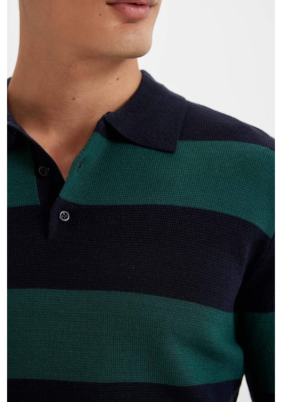 DeFacto Standart Fit Normal Kesim Çizgili Polo Yaka Triko Kazak Y4194AZ24WNGN852