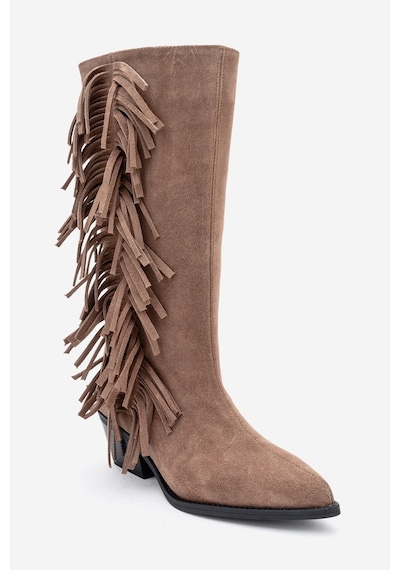 Luvishoes Luvi Shoes Orlo Toprak Süet Hakiki Deri Püsküllü Kadın Western Çizme Toprak