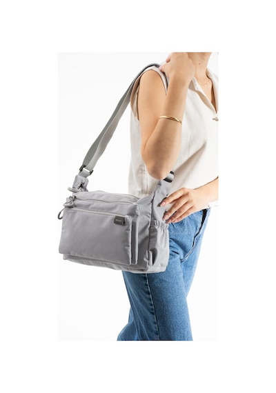 Baginn Kadın Omuz Çantası Paraşüt Kumaş Çapraz Askılı Postacı Çantası 32 24 Cm Su İtici Kumaş Gri